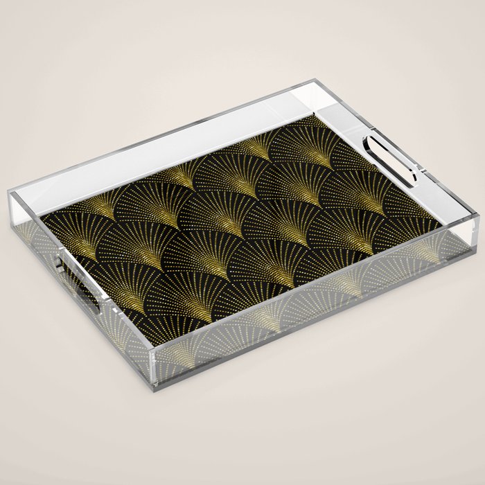 Back and gold art-deco geometric pattern Acrylic Tray Gallery Image 1