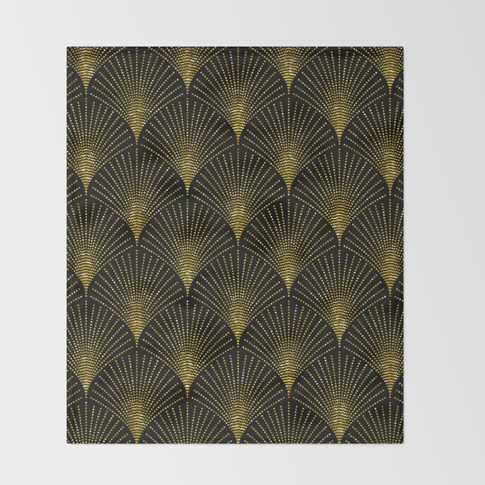 Back and gold art-deco geometric pattern Throw Blanket Gallery Image 2