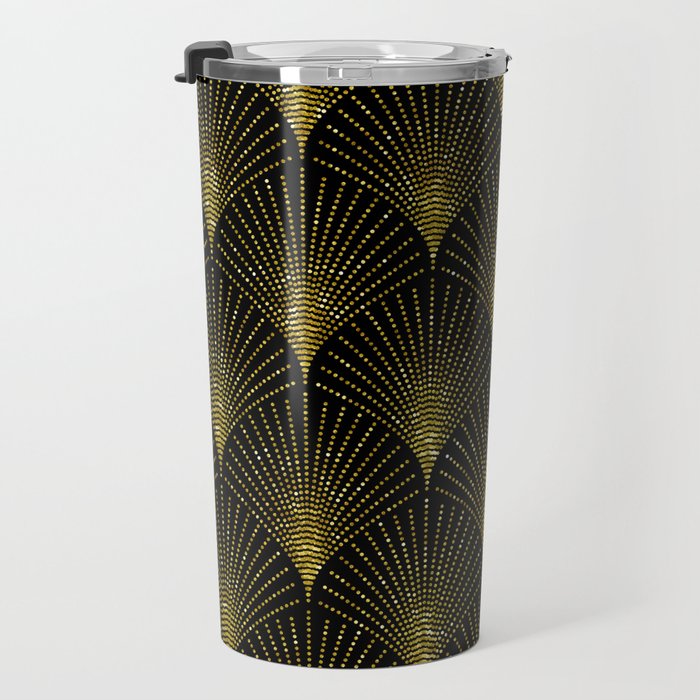 Back and gold art-deco geometric pattern Travel Mug Gallery Image 3
