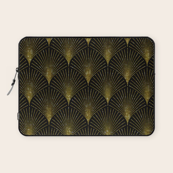 Back and gold art-deco geometric pattern Laptop Sleeve Gallery Image 1