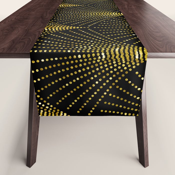 Back and gold art-deco geometric pattern Table Runner Gallery Image 1