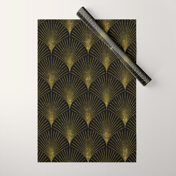 Back and gold art-deco geometric pattern Wrapping Paper Gallery Image 1