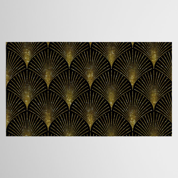 Back and gold art-deco geometric pattern Tablecloth Gallery Image 2