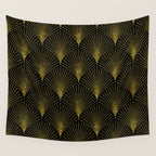 Back and gold art-deco geometric pattern Wall Tapestry Gallery Image 4