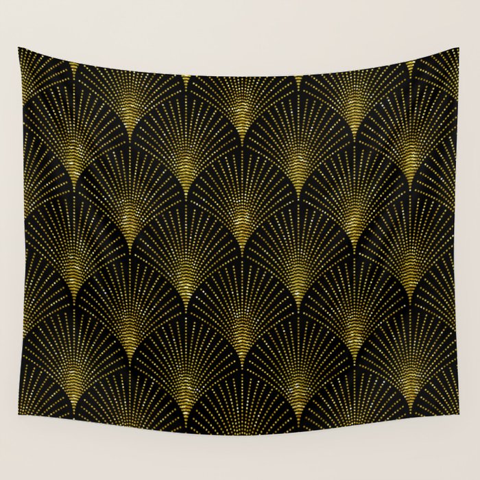 Back and gold art-deco geometric pattern Wall Tapestry Gallery Image 4