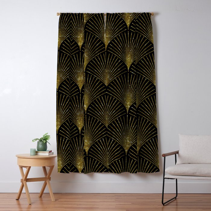 Back and gold art-deco geometric pattern Window Curtain Gallery Image 5