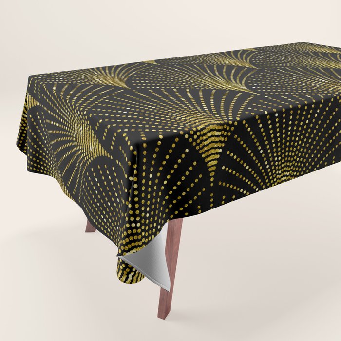 Back and gold art-deco geometric pattern Tablecloth Gallery Image 1