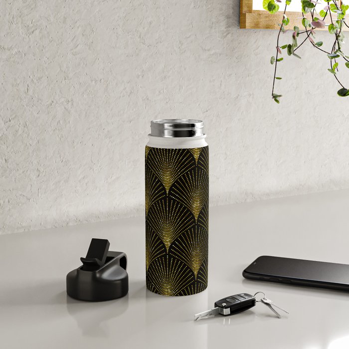Back and gold art-deco geometric pattern Water Bottle Gallery Image 4