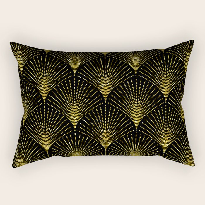 Back and gold art-deco geometric pattern Rectangular Pillow Gallery Image 1