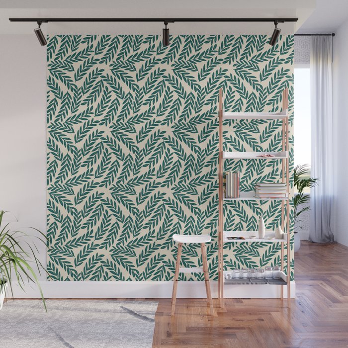 Green Leaves Pattern  Wall Mural Gallery Image 1