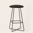 Green, Red-Orange, and Black Floral/Botanical Print Stool Gallery Image 1