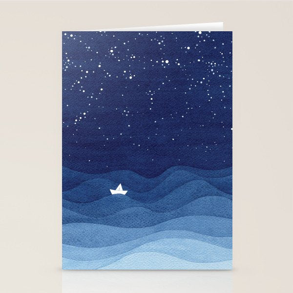 blue ocean waves, sailboat ocean stars Stationery Card Gallery Image 1