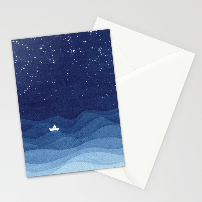 blue ocean waves, sailboat ocean stars Stationery Card Gallery Image 2