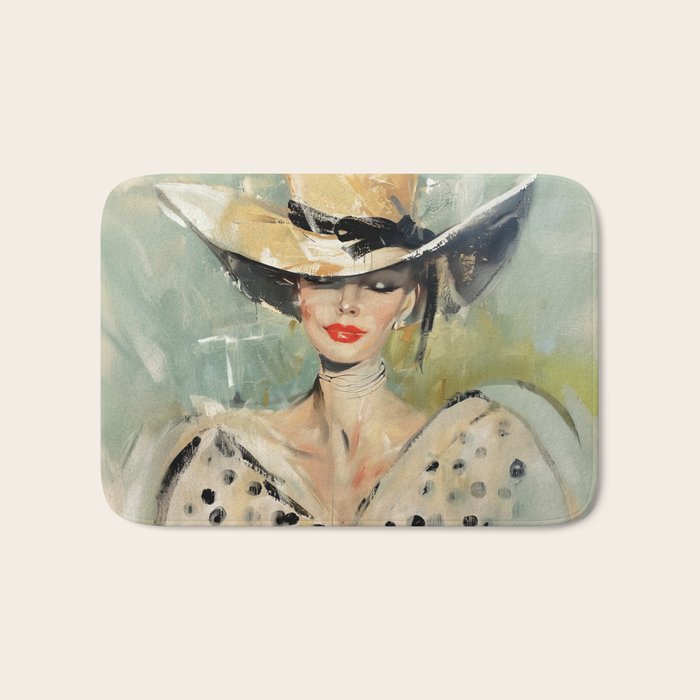 Elegant Lady in Wide Hat Bath Mat Gallery Image 1