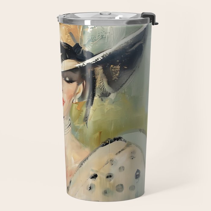 Elegant Lady in Wide Hat Travel Mug Gallery Image 2