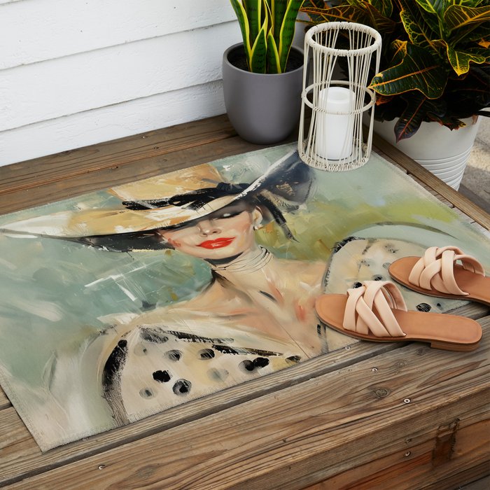 Elegant Lady in Wide Hat Outdoor Rug Gallery Image 2