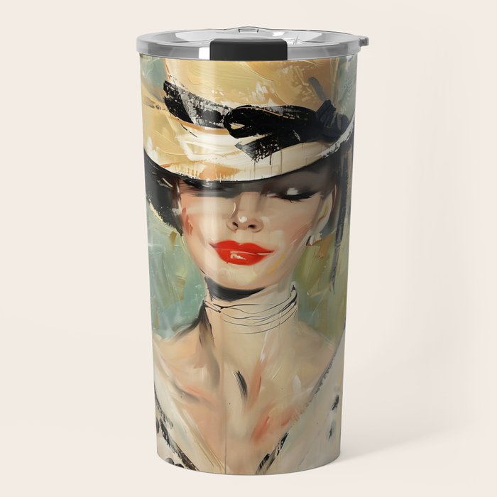 Elegant Lady in Wide Hat Travel Mug Gallery Image 1