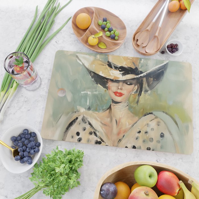 Elegant Lady in Wide Hat Cutting Board Gallery Image 2