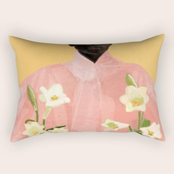 Girl Holding Flowers 2 Rectangular Pillow Gallery Image 1