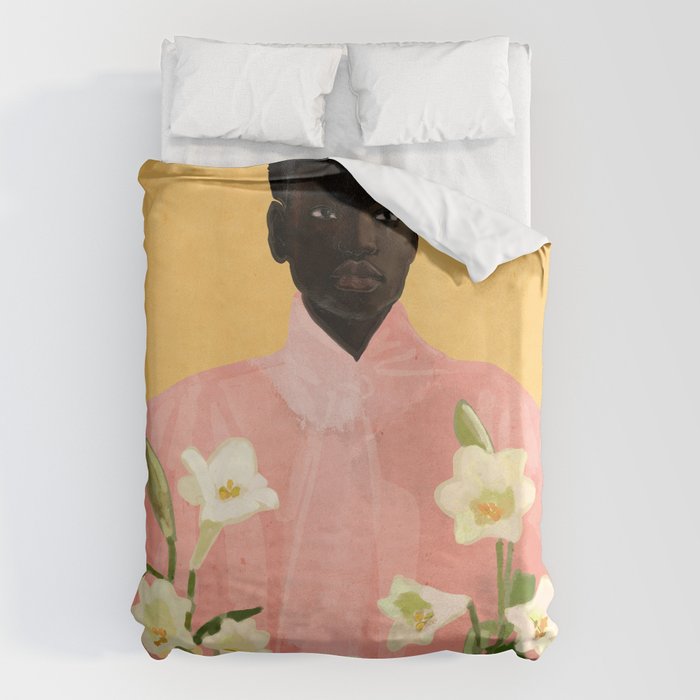 Girl Holding Flowers 2 Duvet Cover Gallery Image 1
