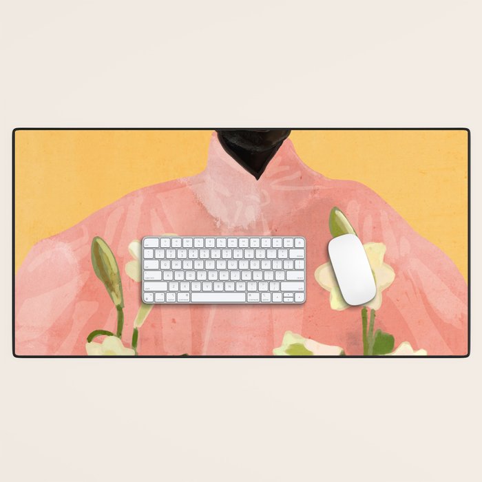 Girl Holding Flowers 2 Desk Mat Gallery Image 1