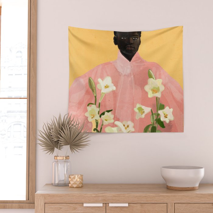 Girl Holding Flowers 2 Wall Tapestry Gallery Image 2