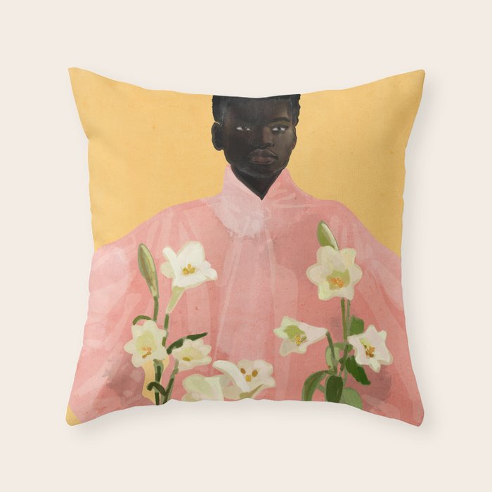Girl Holding Flowers 2 Throw Pillow Gallery Image 6