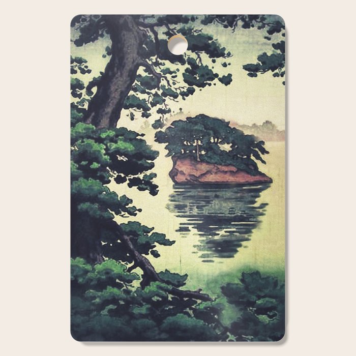 Autumn Rain in Yama - Summer Green Island Forest Ukiyoe Nature Landscape Cutting Board Gallery Image 1
