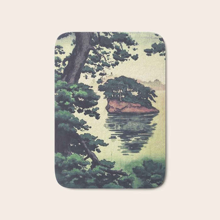 Autumn Rain in Yama - Summer Green Island Forest Ukiyoe Nature Landscape Bath Mat Gallery Image 1