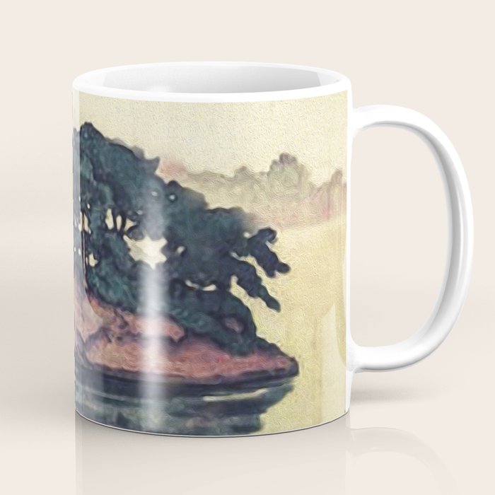 Autumn Rain in Yama - Summer Green Island Forest Ukiyoe Nature Landscape Coffee Mug Gallery Image 1