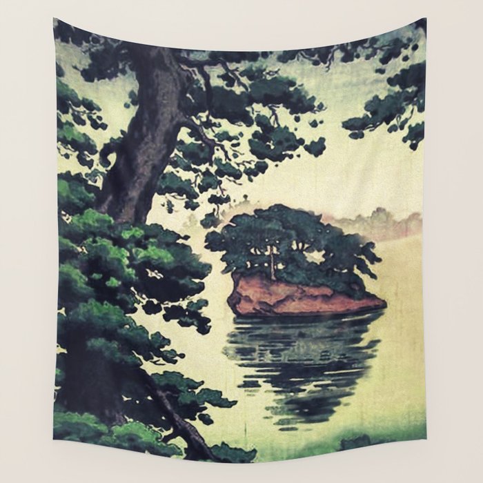 Autumn Rain in Yama - Summer Green Island Forest Ukiyoe Nature Landscape Wall Tapestry Gallery Image 4