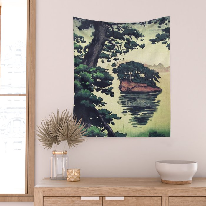 Autumn Rain in Yama - Summer Green Island Forest Ukiyoe Nature Landscape Wall Tapestry Gallery Image 2