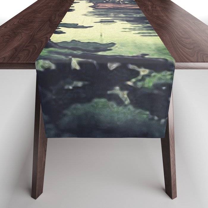 Autumn Rain in Yama - Summer Green Island Forest Ukiyoe Nature Landscape Table Runner Gallery Image 1