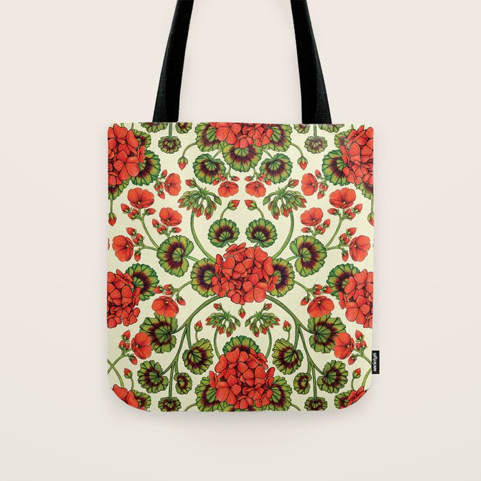 Red Geraniums -  Vintage-Inspired Floral Pattern For Spring Tote Bag Gallery Image 1