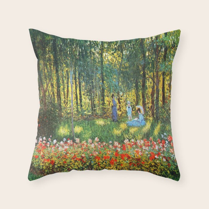 Claude Monet The Artist's Family In The Garden Throw Pillow Gallery Image 1