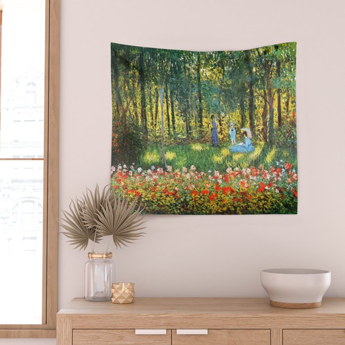 Claude Monet The Artist's Family In The Garden Wall Tapestry Gallery Image 2