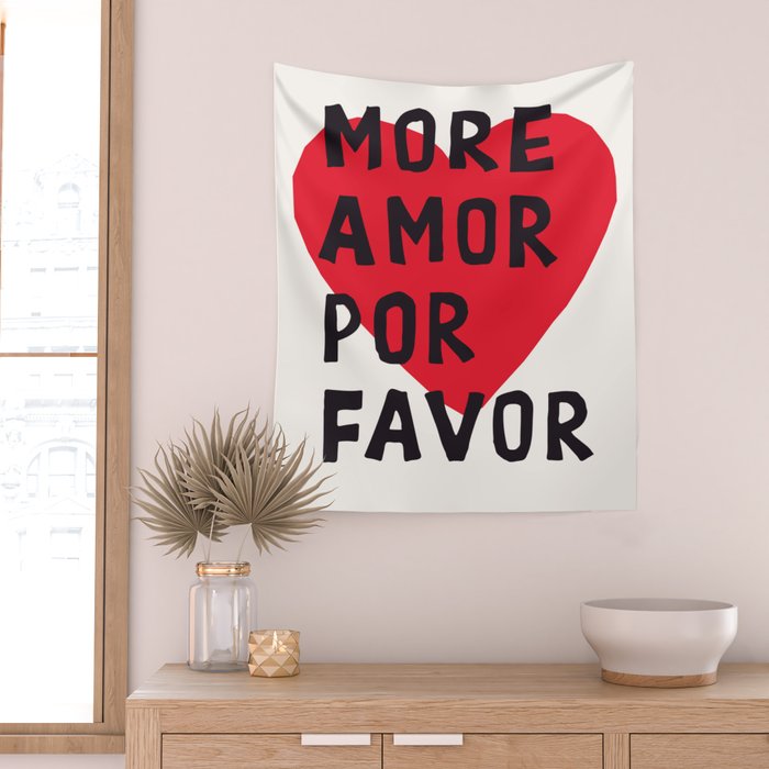 More Amor Por Favor in Black & White Wall Tapestry Gallery Image 2