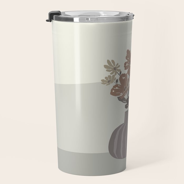 Wildflower bouquet in vase illustration - pantone brown mocha mousse Travel Mug Gallery Image 3