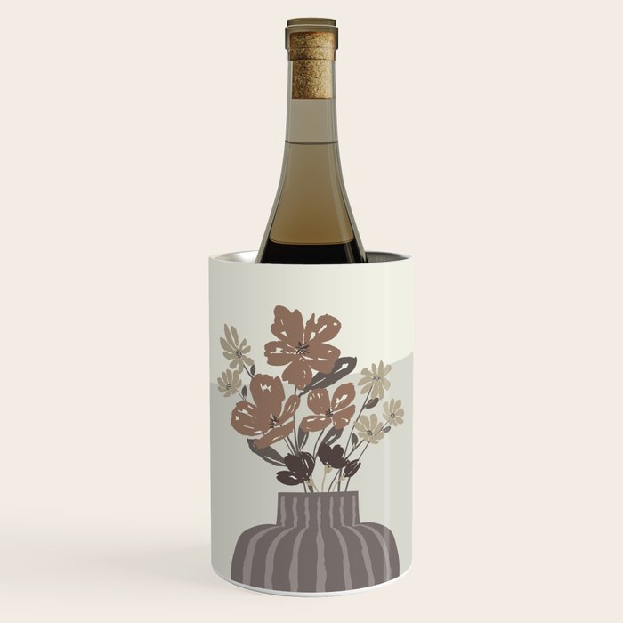 Wildflower bouquet in vase illustration - pantone brown mocha mousse Wine Chiller