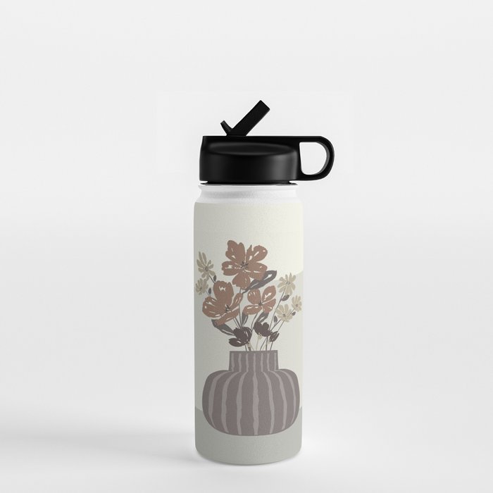 Wildflower bouquet in vase illustration - pantone brown mocha mousse Water Bottle