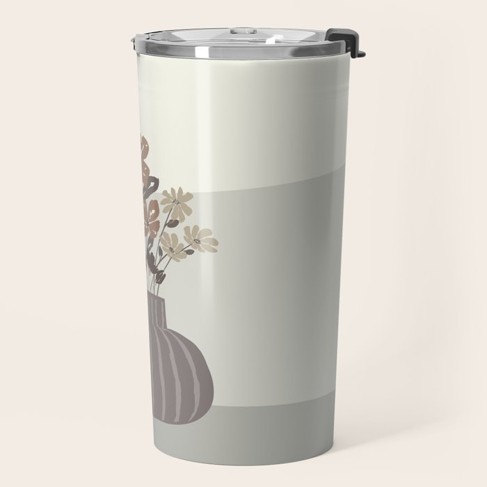 Wildflower bouquet in vase illustration - pantone brown mocha mousse Travel Mug Gallery Image 2