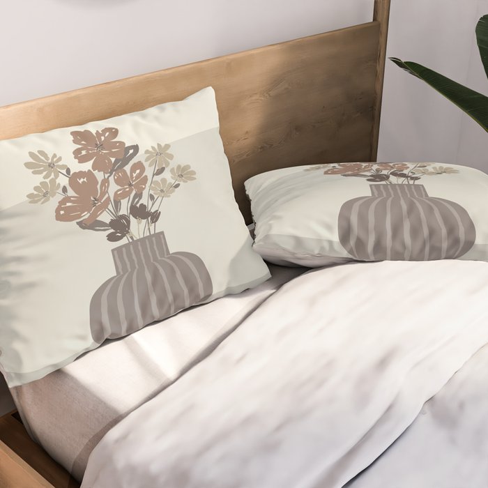 Wildflower bouquet in vase illustration - pantone brown mocha mousse Pillow Sham Gallery Image 2