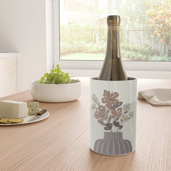 Wildflower bouquet in vase illustration - pantone brown mocha mousse Wine Chiller Gallery Image 4
