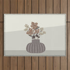 Wildflower bouquet in vase illustration - pantone brown mocha mousse Outdoor Rug Gallery Image 1