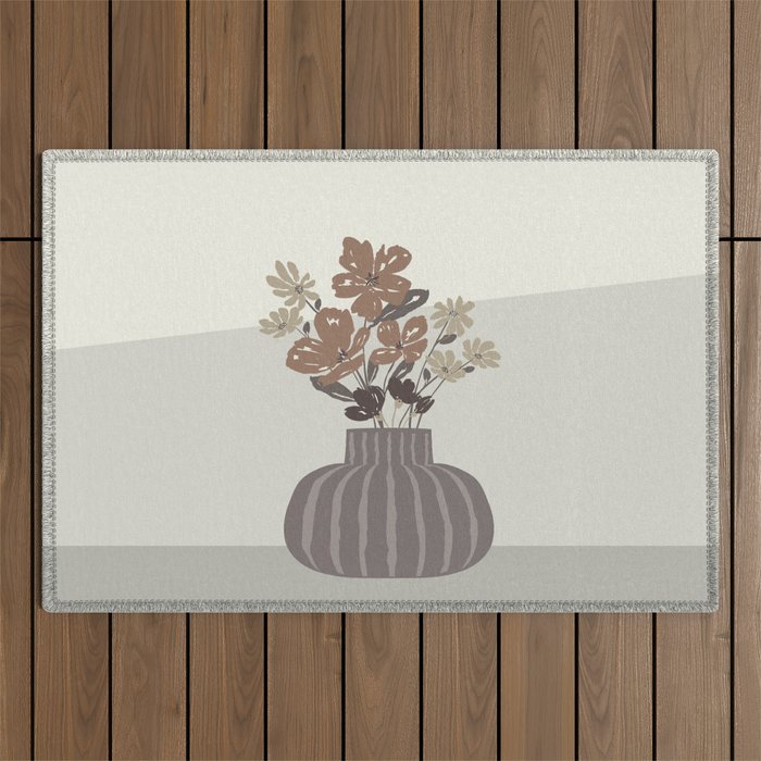 Wildflower bouquet in vase illustration - pantone brown mocha mousse Outdoor Rug Gallery Image 1