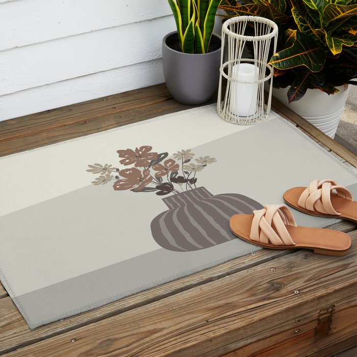 Wildflower bouquet in vase illustration - pantone brown mocha mousse Outdoor Rug Gallery Image 2