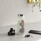 Wildflower bouquet in vase illustration - pantone brown mocha mousse Water Bottle Gallery Image 4