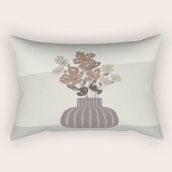 Wildflower bouquet in vase illustration - pantone brown mocha mousse Rectangular Pillow Gallery Image 1