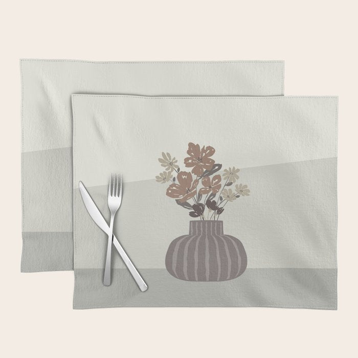 Wildflower bouquet in vase illustration - pantone brown mocha mousse Placemat Gallery Image 1