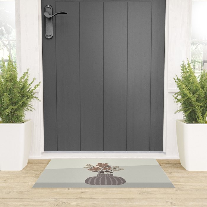 Wildflower bouquet in vase illustration - pantone brown mocha mousse Welcome Mat Gallery Image 3